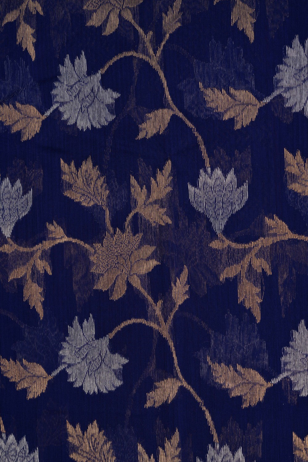Image of Chanderi Brocade Silk Indigo Blue Saree