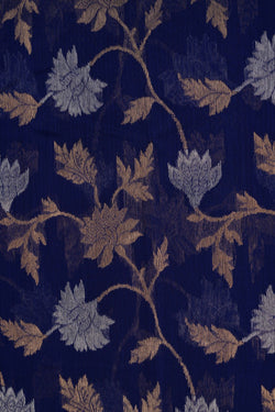 Image of Chanderi Brocade Silk Indigo Blue Saree