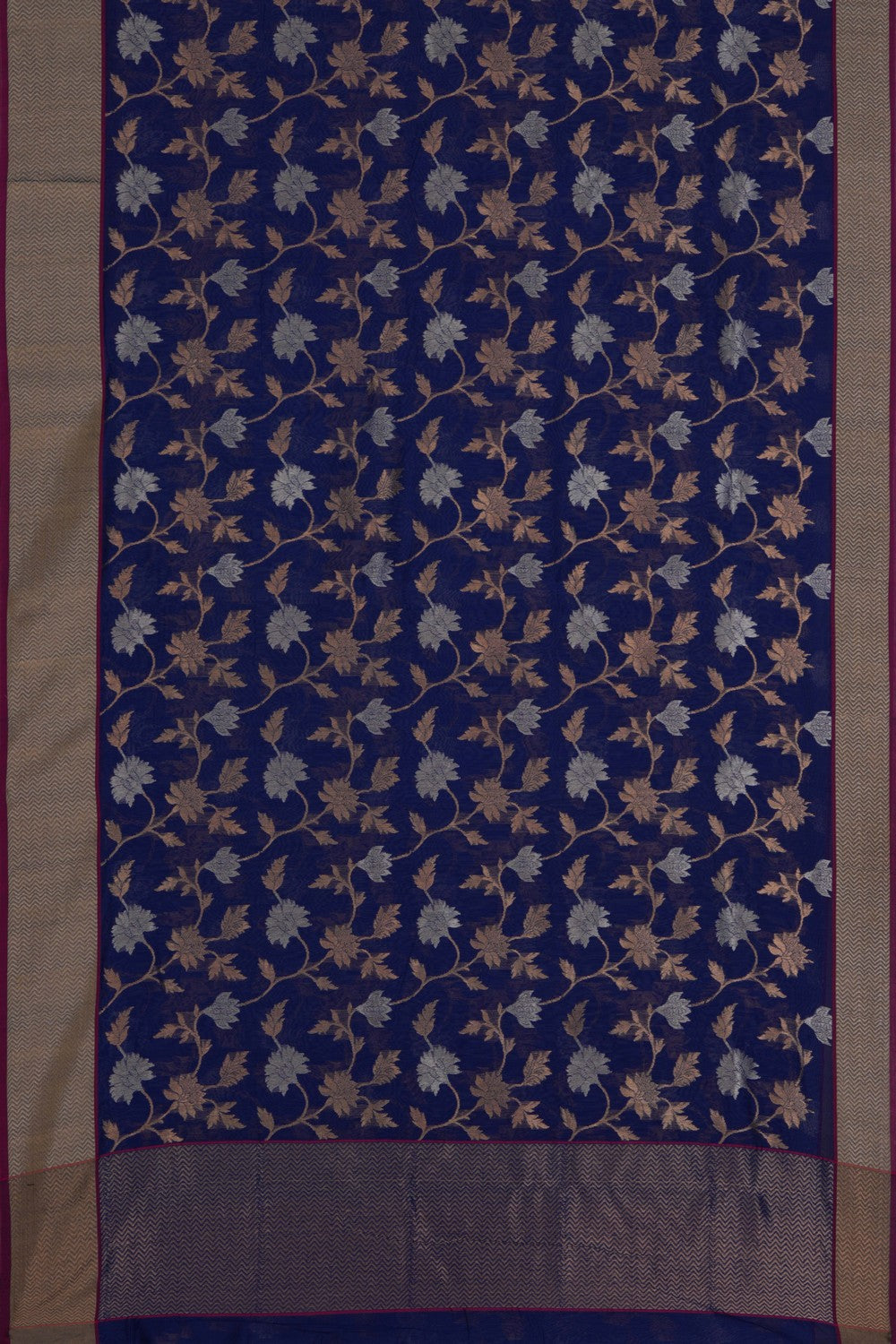Image of Chanderi Brocade Silk Indigo Blue Saree