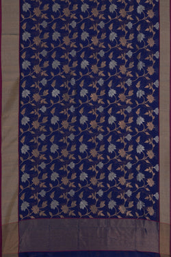 Image of Chanderi Brocade Silk Indigo Blue Saree