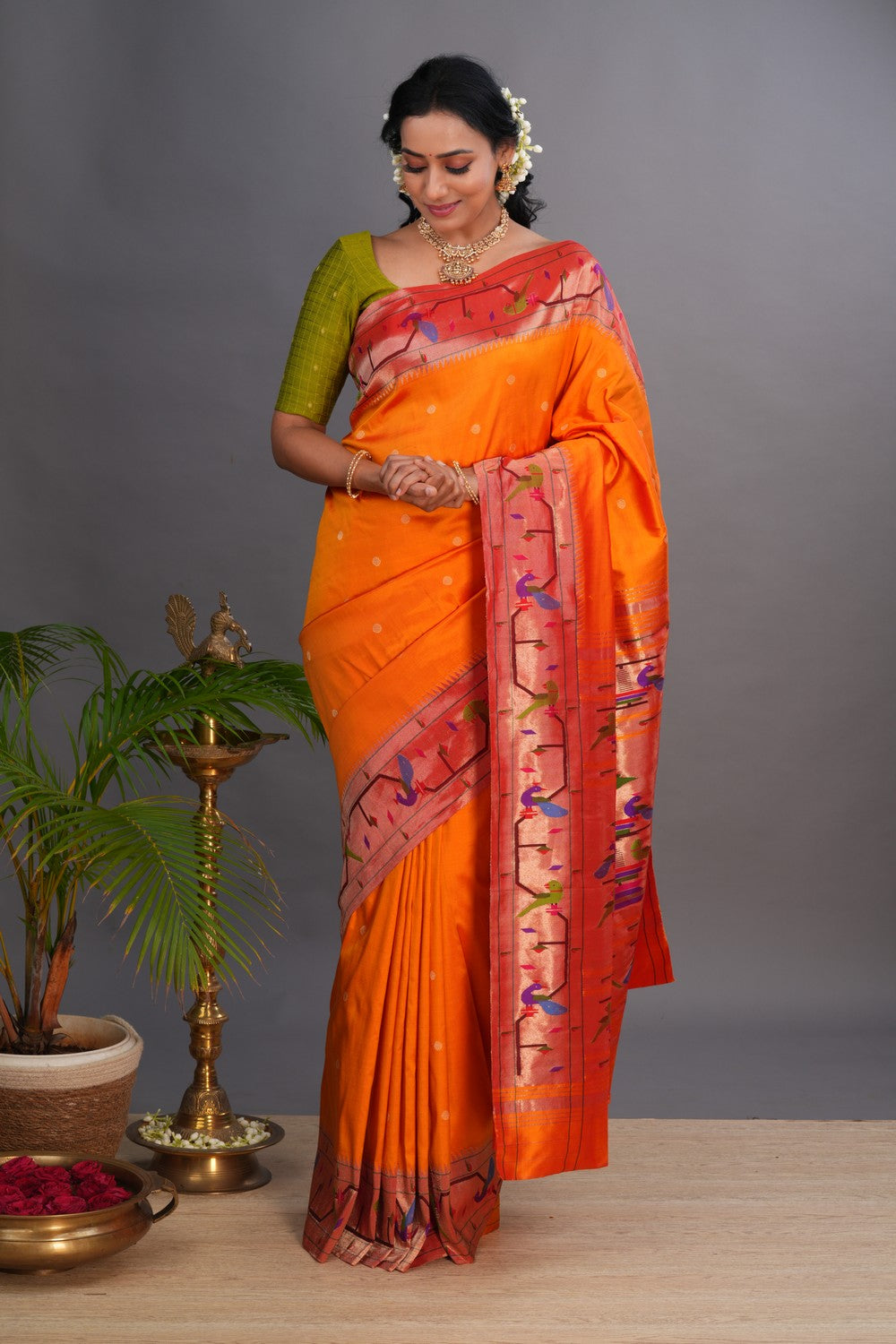 Paithani Sunset Orange Saree