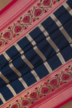Image of Banarasi Katan Silk Navy Blue Saree