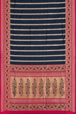 Image of Banarasi Katan Silk Navy Blue Saree
