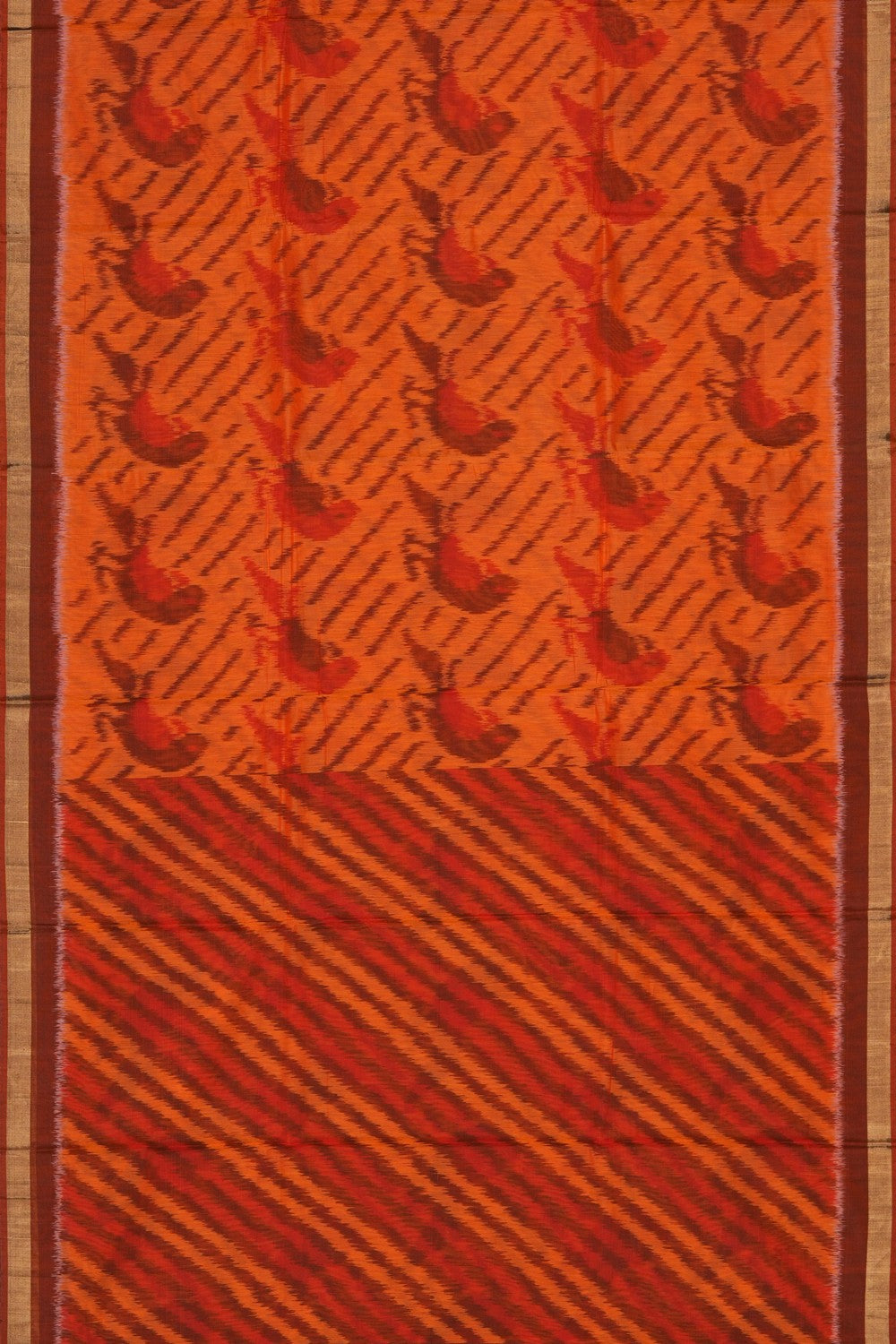 Image of South Silk-Cotton Ikat Fusion Saree