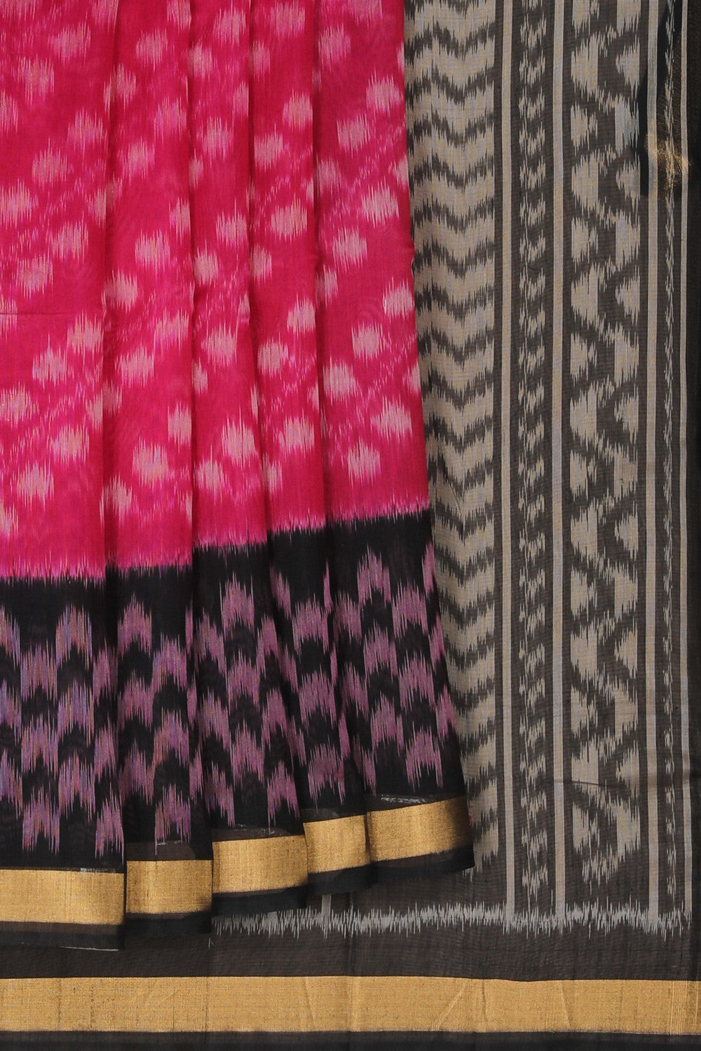 Image of South Silk-Cotton Ikat Fusion Saree