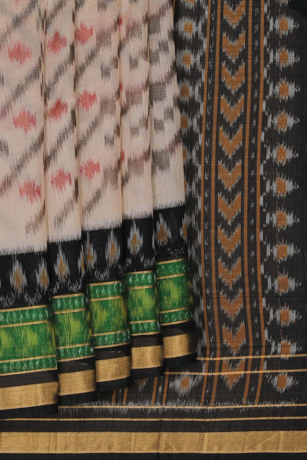 Image of South Silk-Cotton Ikat Fusion Saree