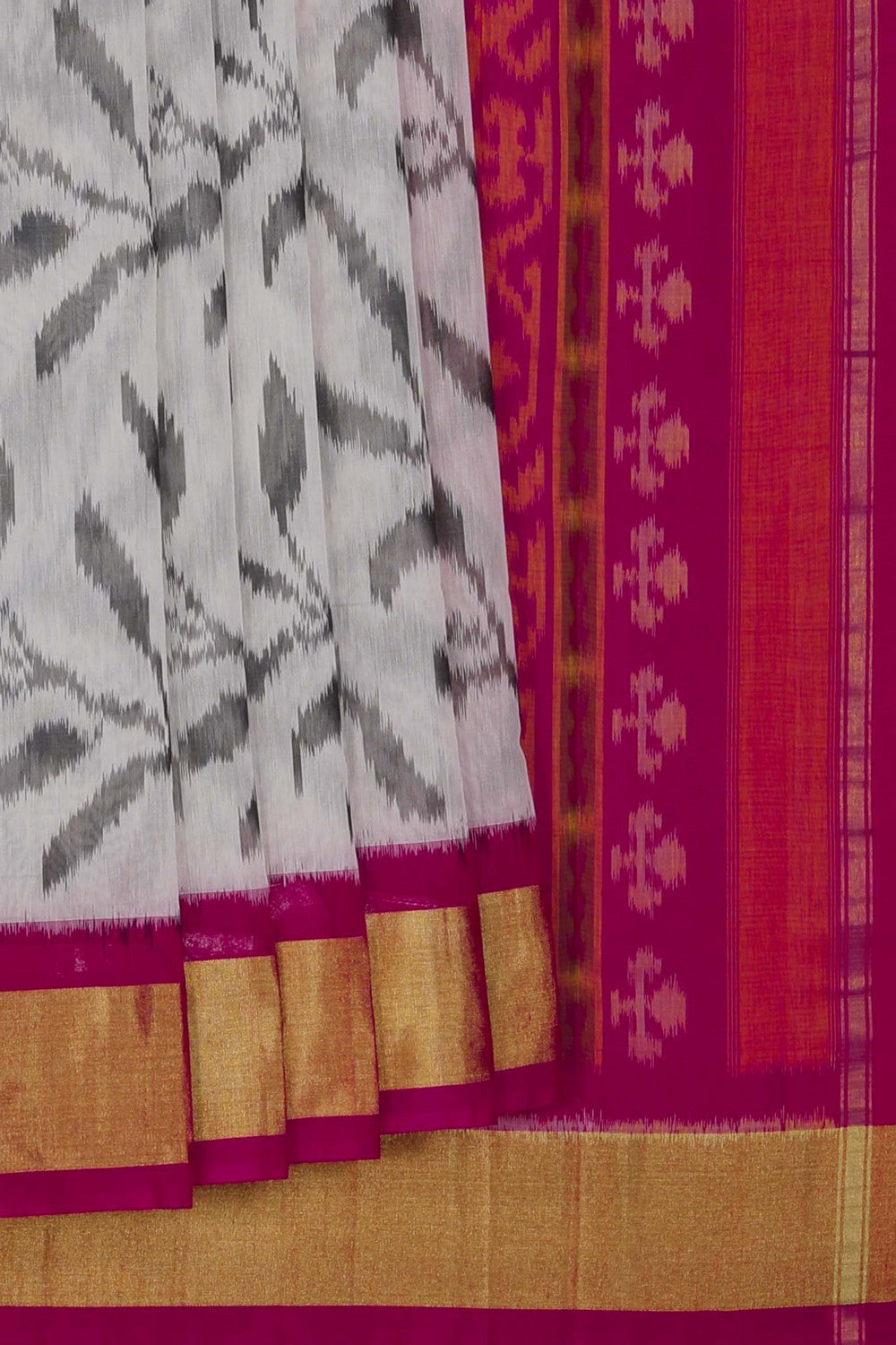 Ikat Cotton-Silk White Saree