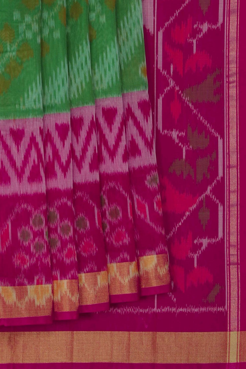 Image of Ikat Cotton-Silk Green Saree