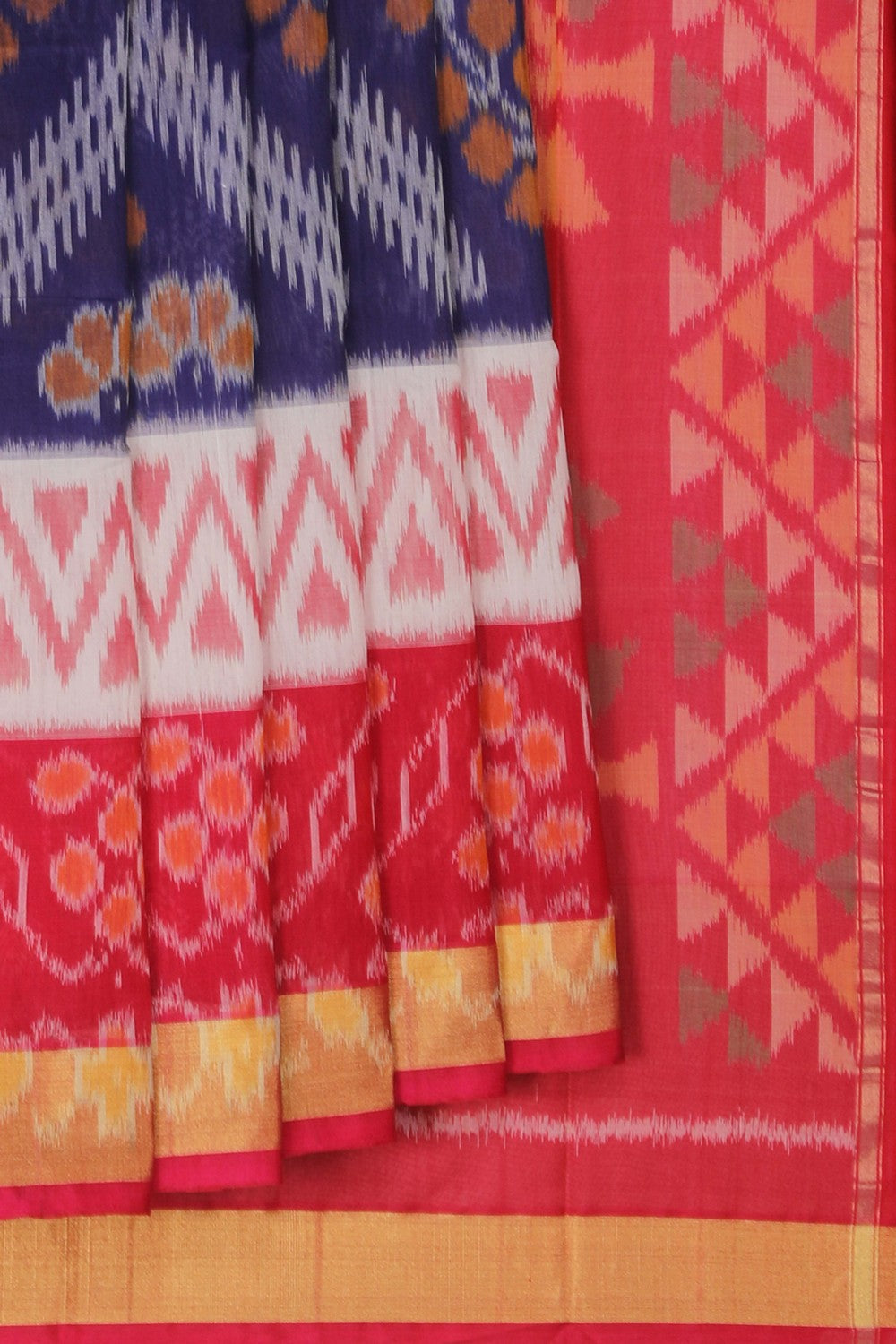 Image of South Silk-Cotton Ikat Fusion Saree