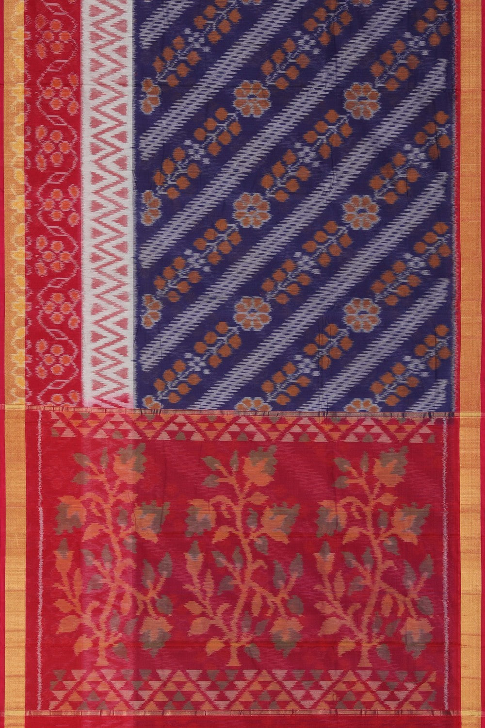 Image of South Silk-Cotton Ikat Fusion Saree