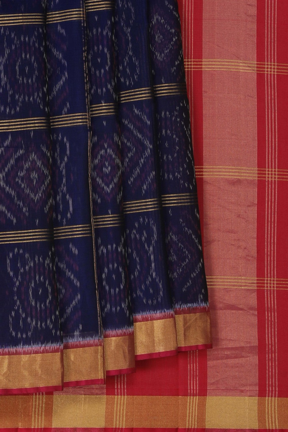 Image of South Silk-Cotton Ikat Fusion Saree