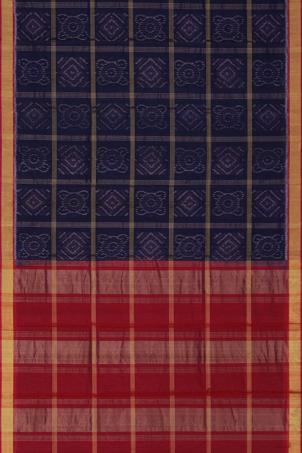 Image of South Silk-Cotton Ikat Fusion Saree