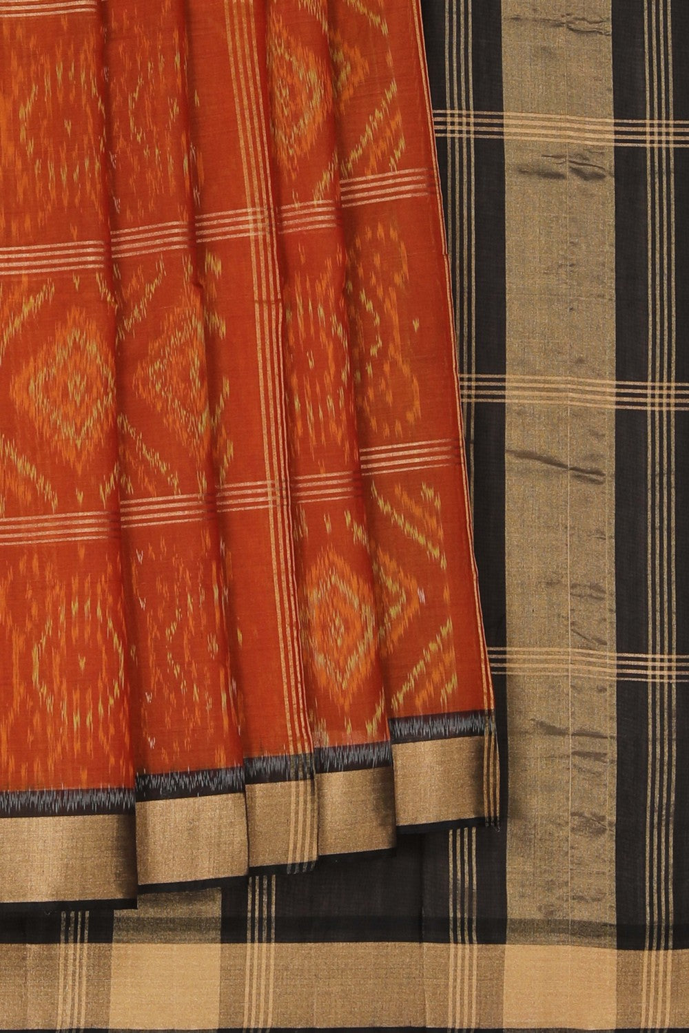 Image of South Silk-Cotton Ikat Fusion Saree
