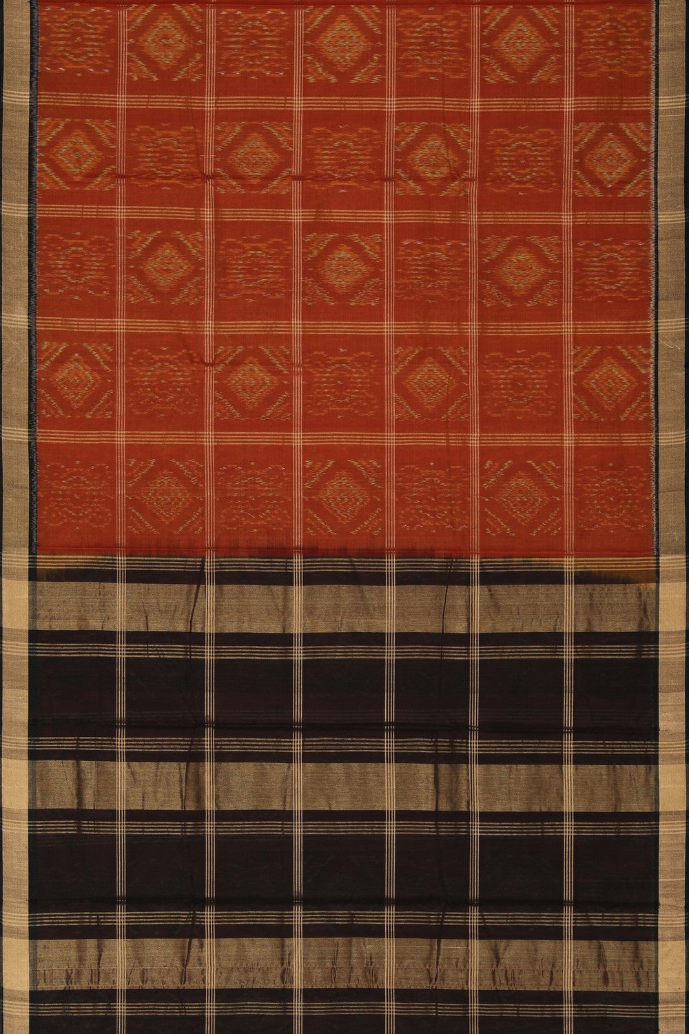 Image of South Silk-Cotton Ikat Fusion Saree