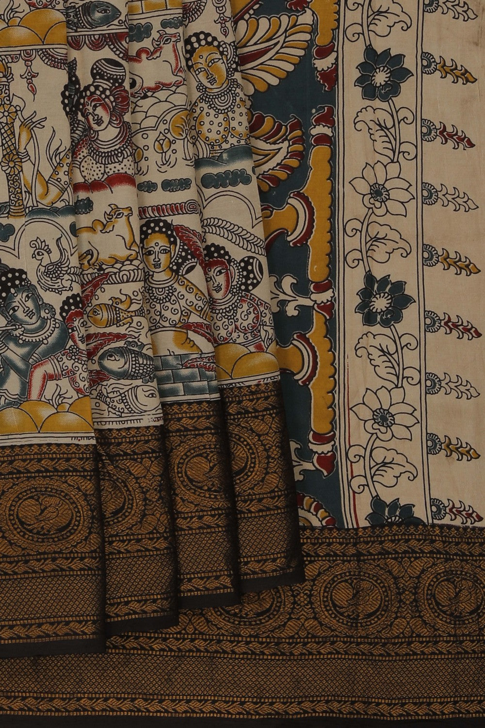 Image of Mangalgiri Ikat Silk Beige Saree
