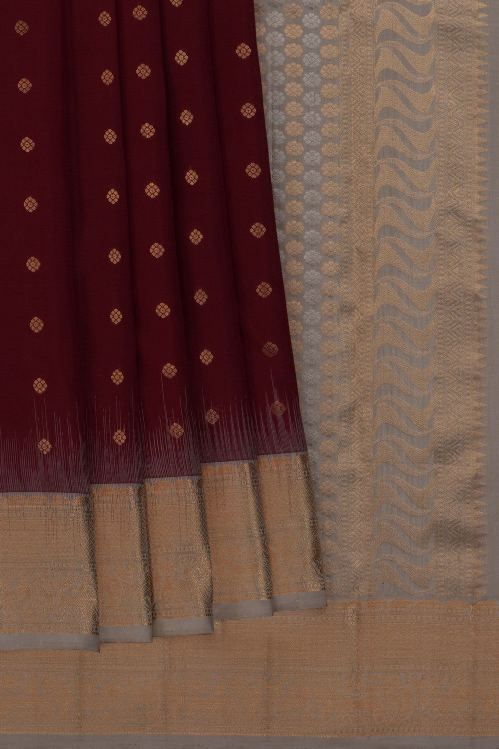 Image of South Silk Caramel Maroon Saree