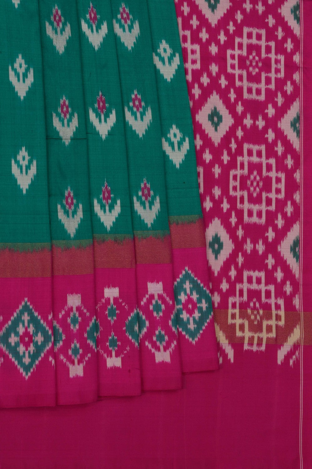 Image of Pochampally Ikat Teal Green Saree