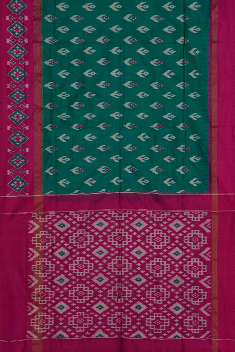 Image of Pochampally Ikat Teal Green Saree