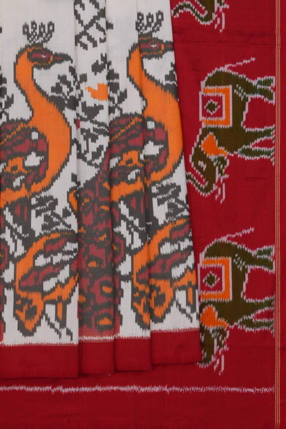 Pochampally Ikat Silk Off-White Saree