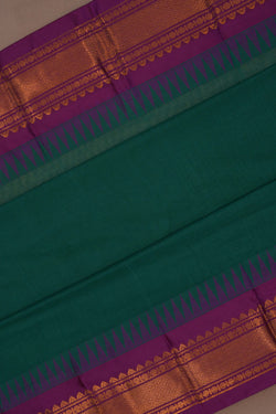 Image of Gadwal Cotton Teal Green Saree