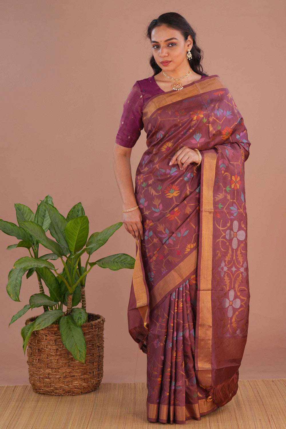 Image of Uppada Silk Brown Saree