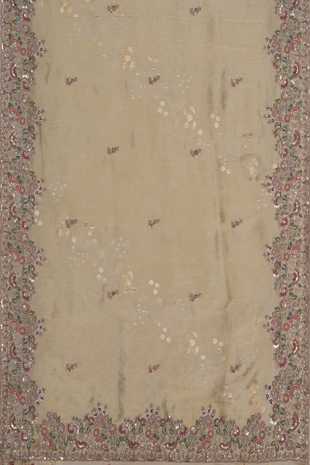 Image of Tissue Silk Off White Embroidery Saree