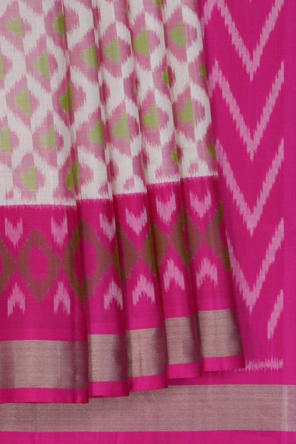 Image of Ikat Silk White Saree