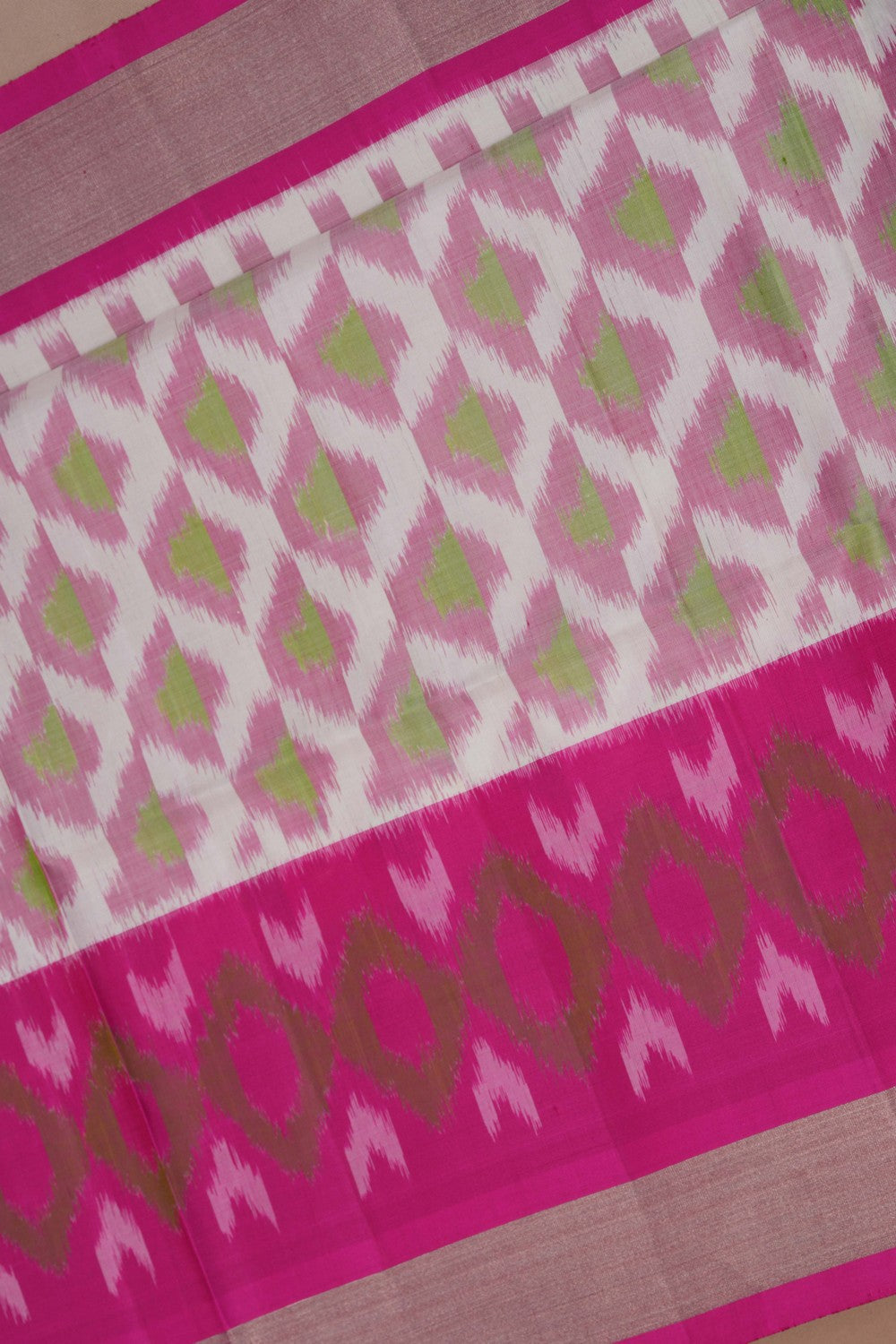 Ikat Silk White Saree