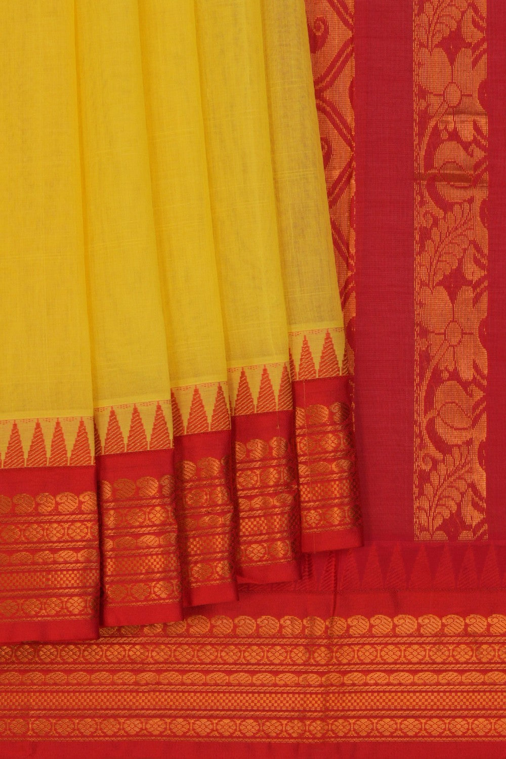 Image of Gadwal Cotton Yellow Saree