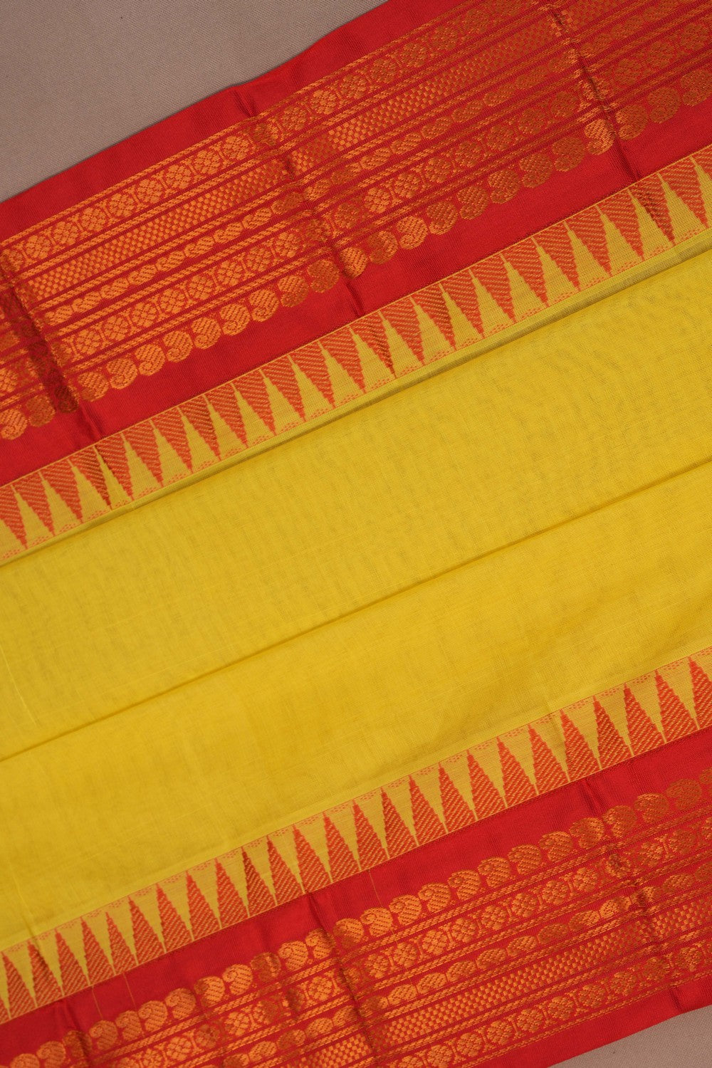 Image of Gadwal Cotton Yellow Saree