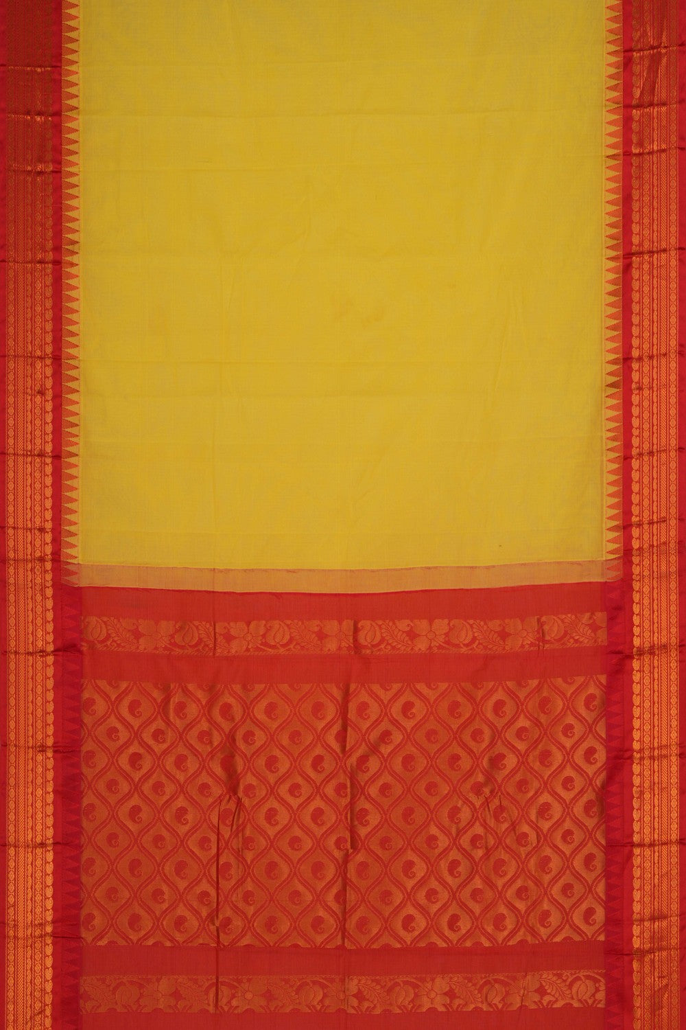 Image of Gadwal Cotton Yellow Saree