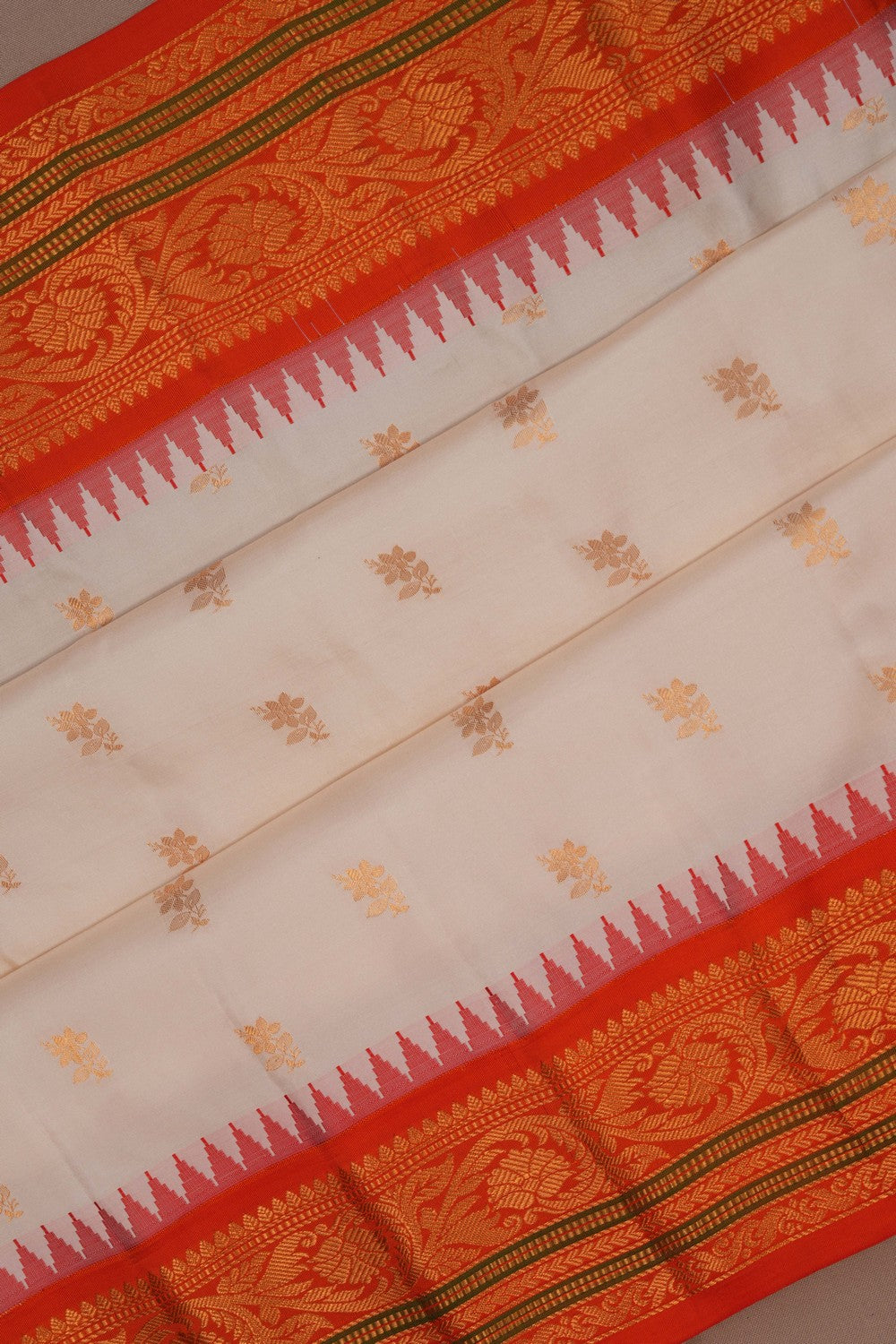 Image of Gadwal Silk Off-White Saree