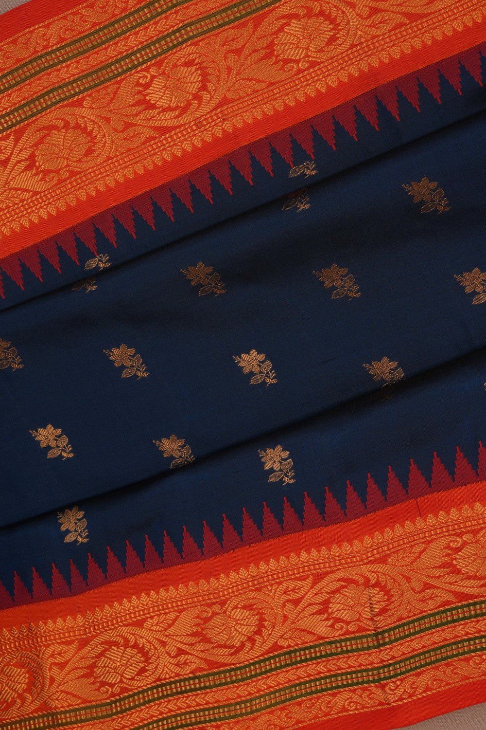 Image of Gadwal Silk Peacock Blue Saree