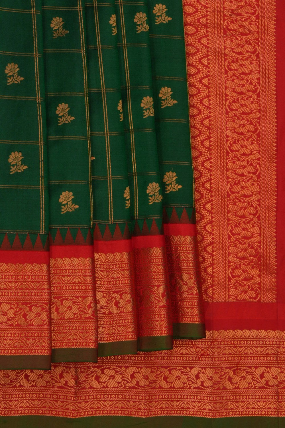 Image of Gadwal Silk Kattam Green Saree