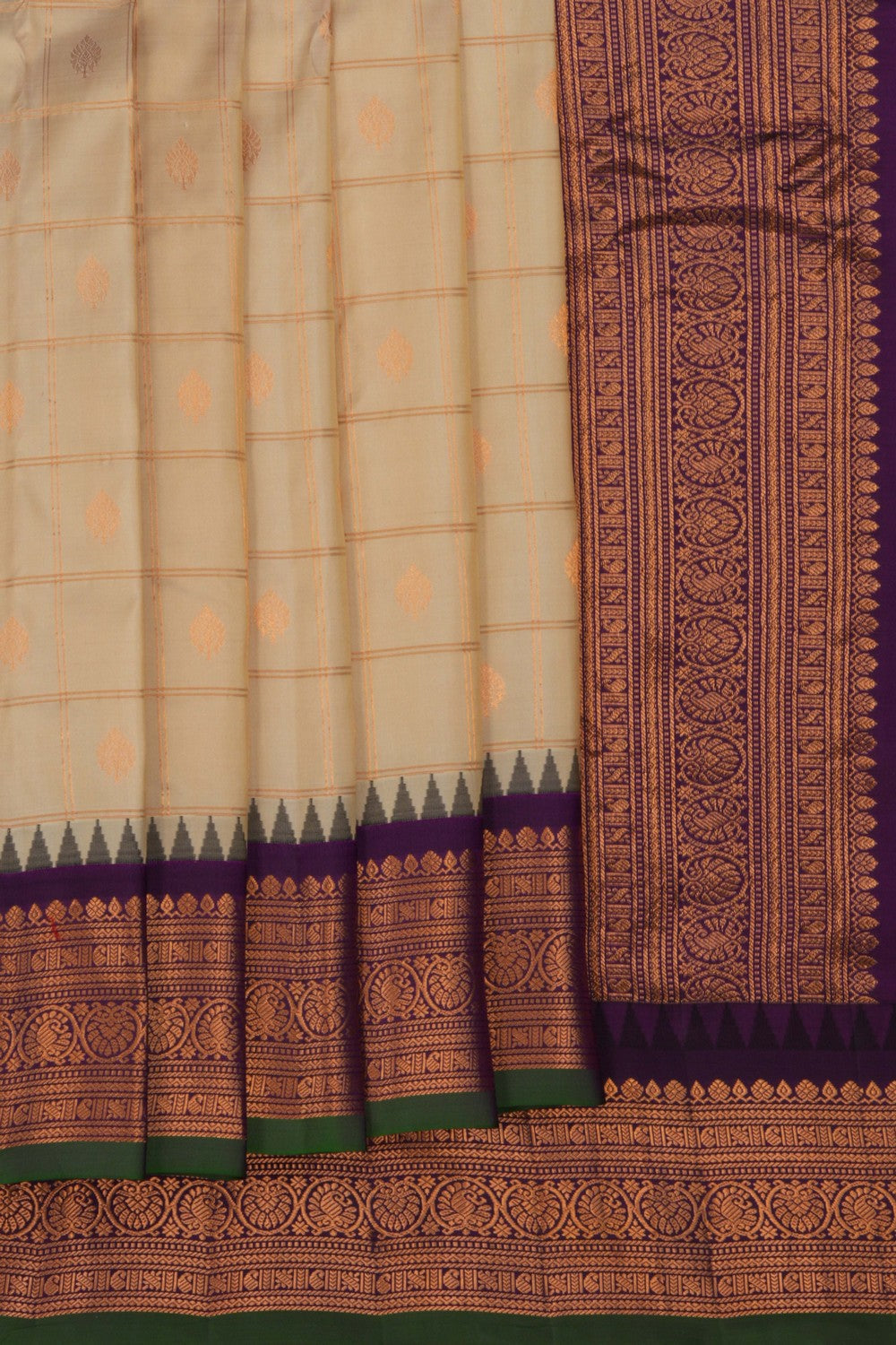 Image of Gadwal Silk Kattam Off White Saree