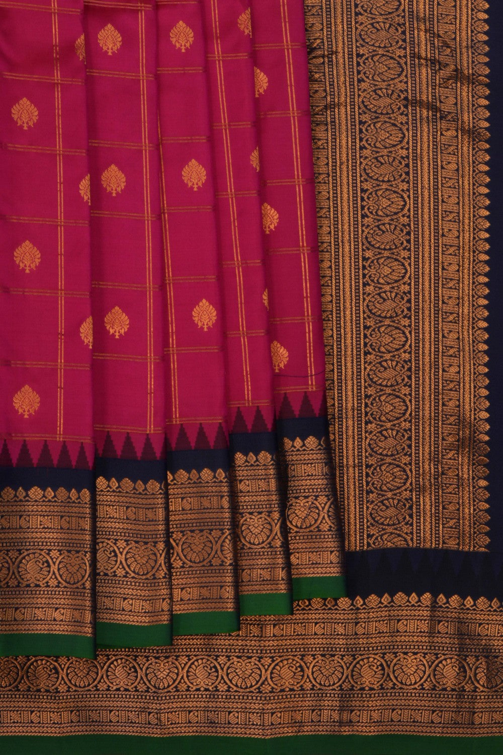 Image of Gadwal Silk Kattam Pink Saree
