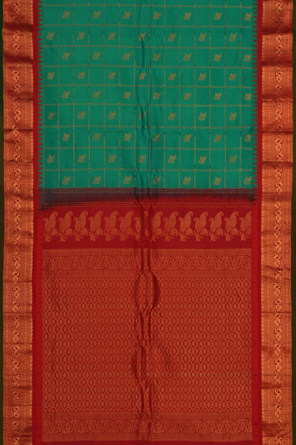 Image of Gadwal Silk Kattam Sea Green Saree