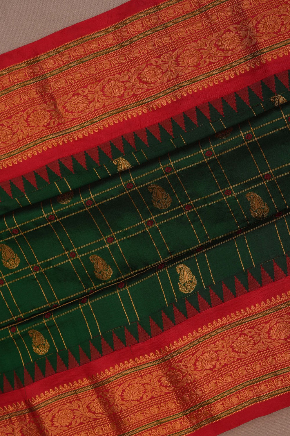 Image of Gadwal Silk Kattam Green Saree