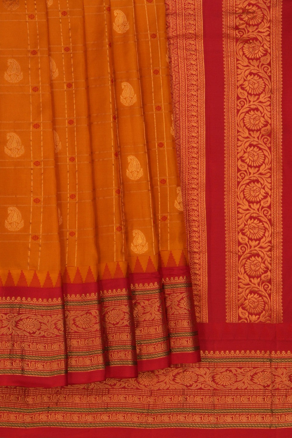 Image of Gadwal Silk Kattam Mustard Saree