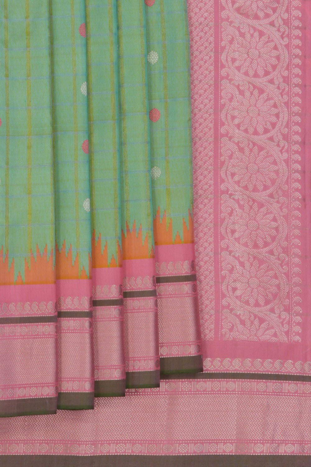 Gadwal Silk Kattam Sea Green Saree