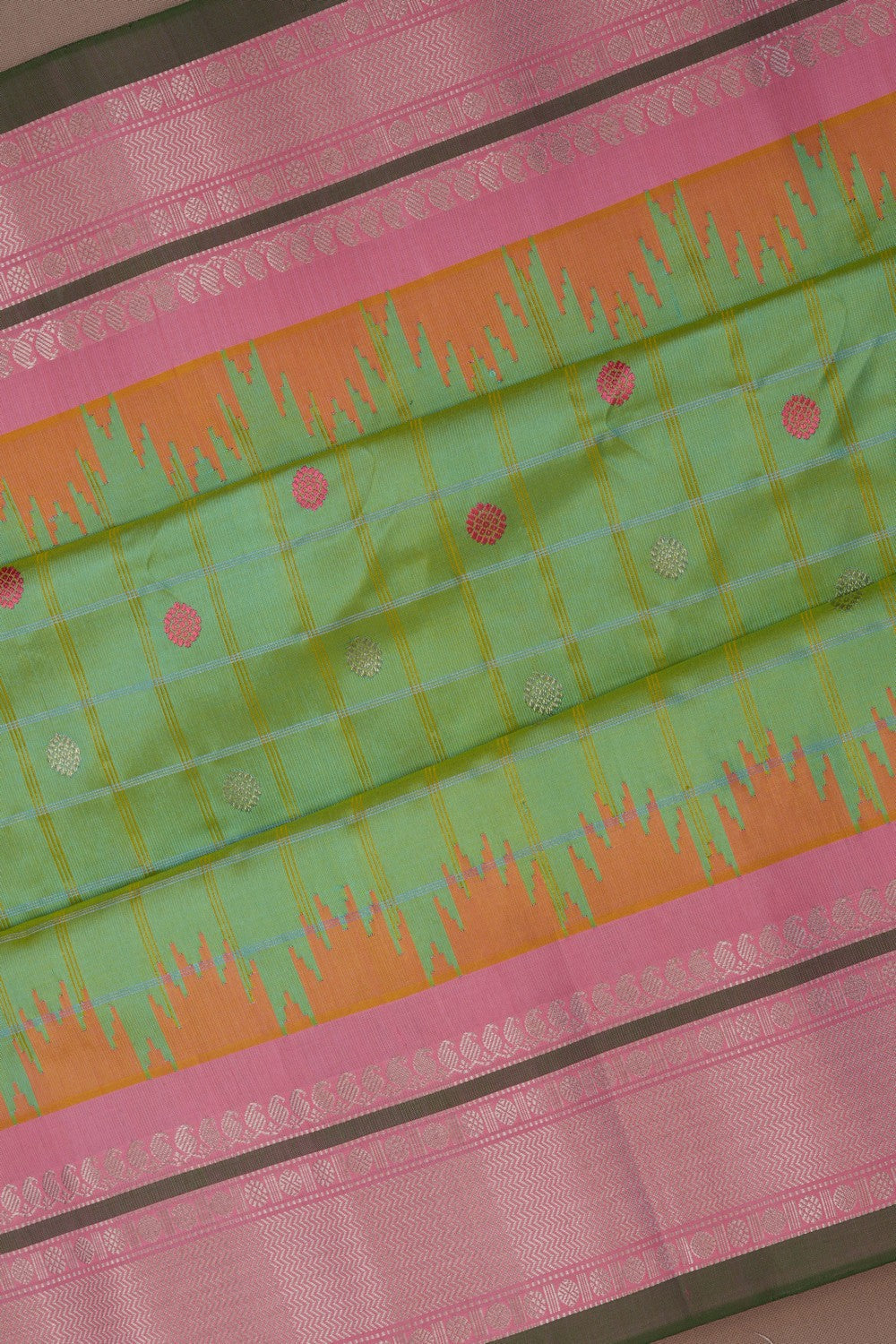 Image of Gadwal Silk Kattam Sea Green Saree