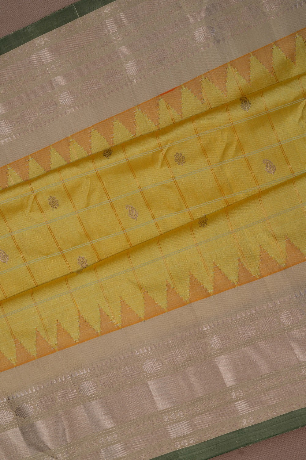Image of Gadwal Silk Kattam Pale Yellow Saree