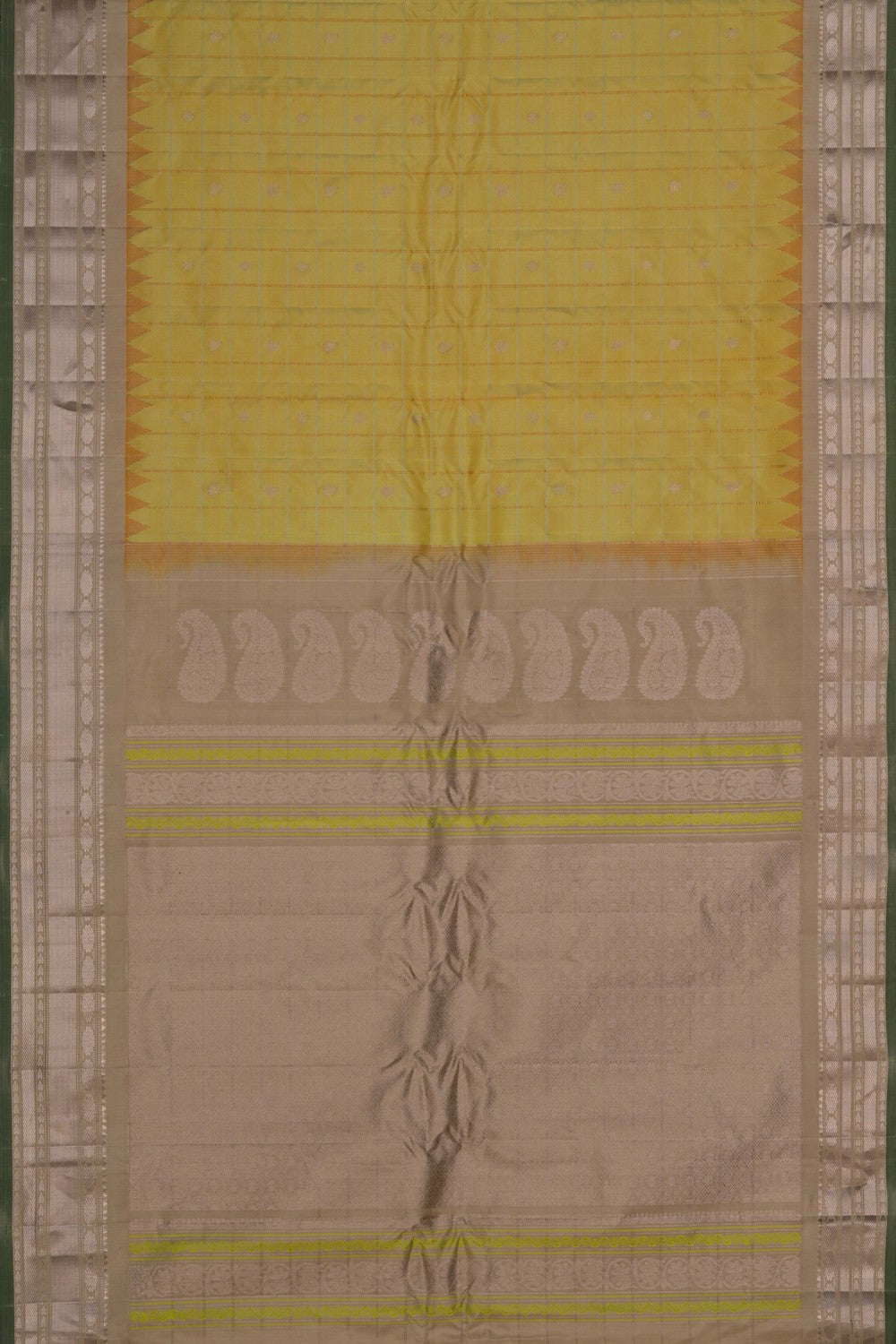 Gadwal Silk Kattam Pale Yellow Saree