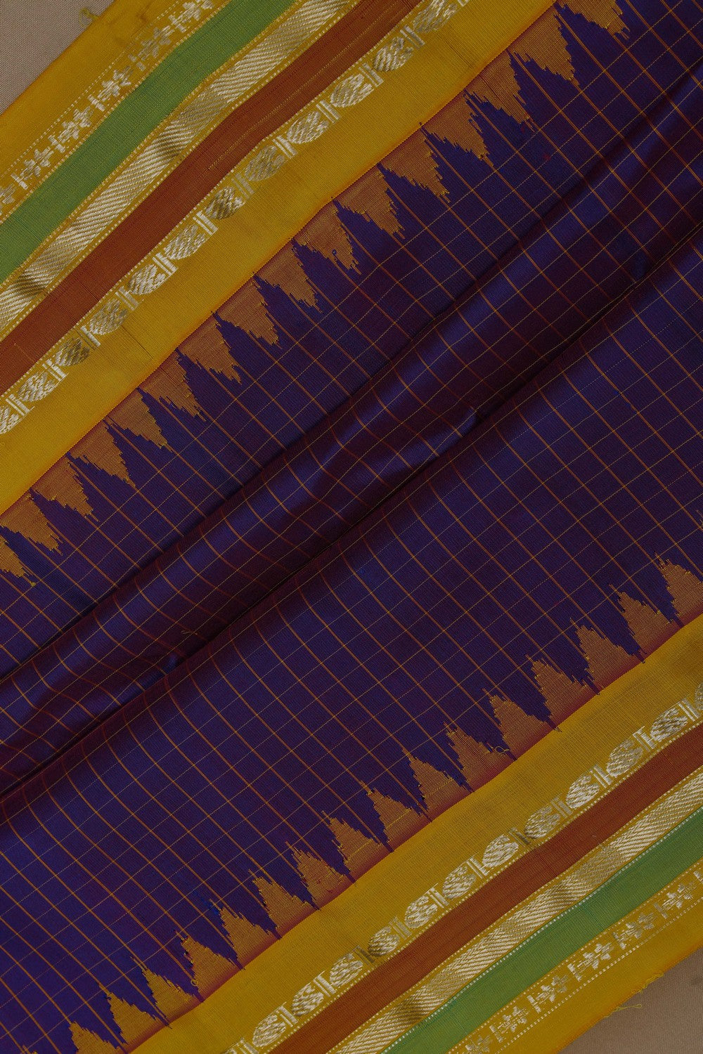 Gadwal Silk Kattam Purple Saree