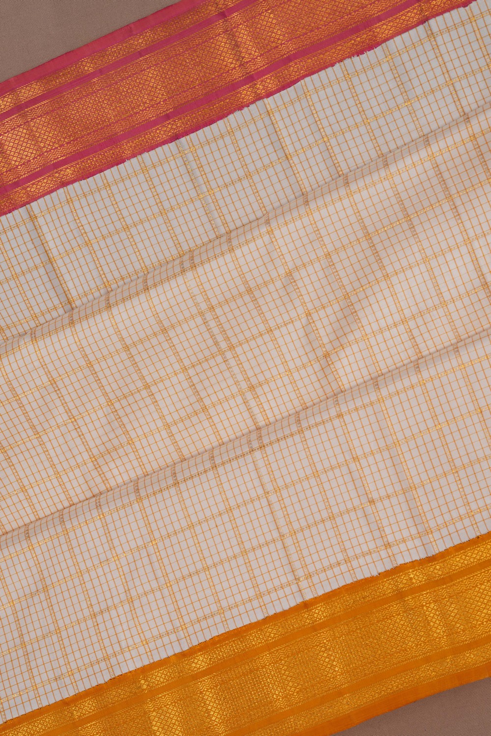 Image of Kanchipuram Silk Kattam Off-White Saree