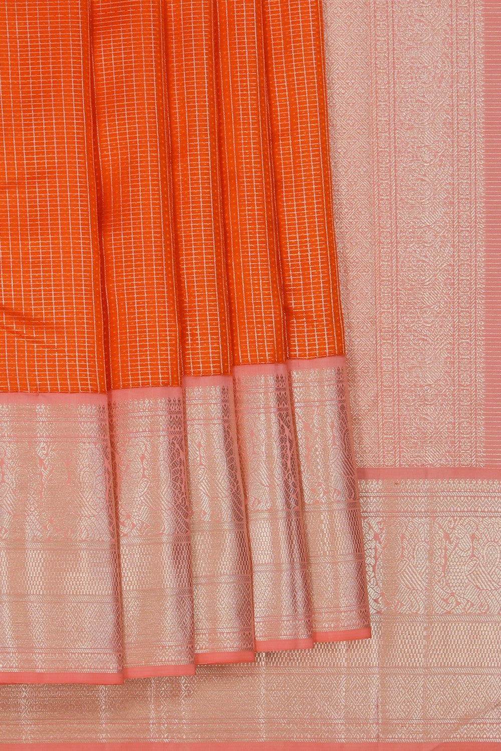 Image of Kanchipuram Silk Kattam Orange Saree