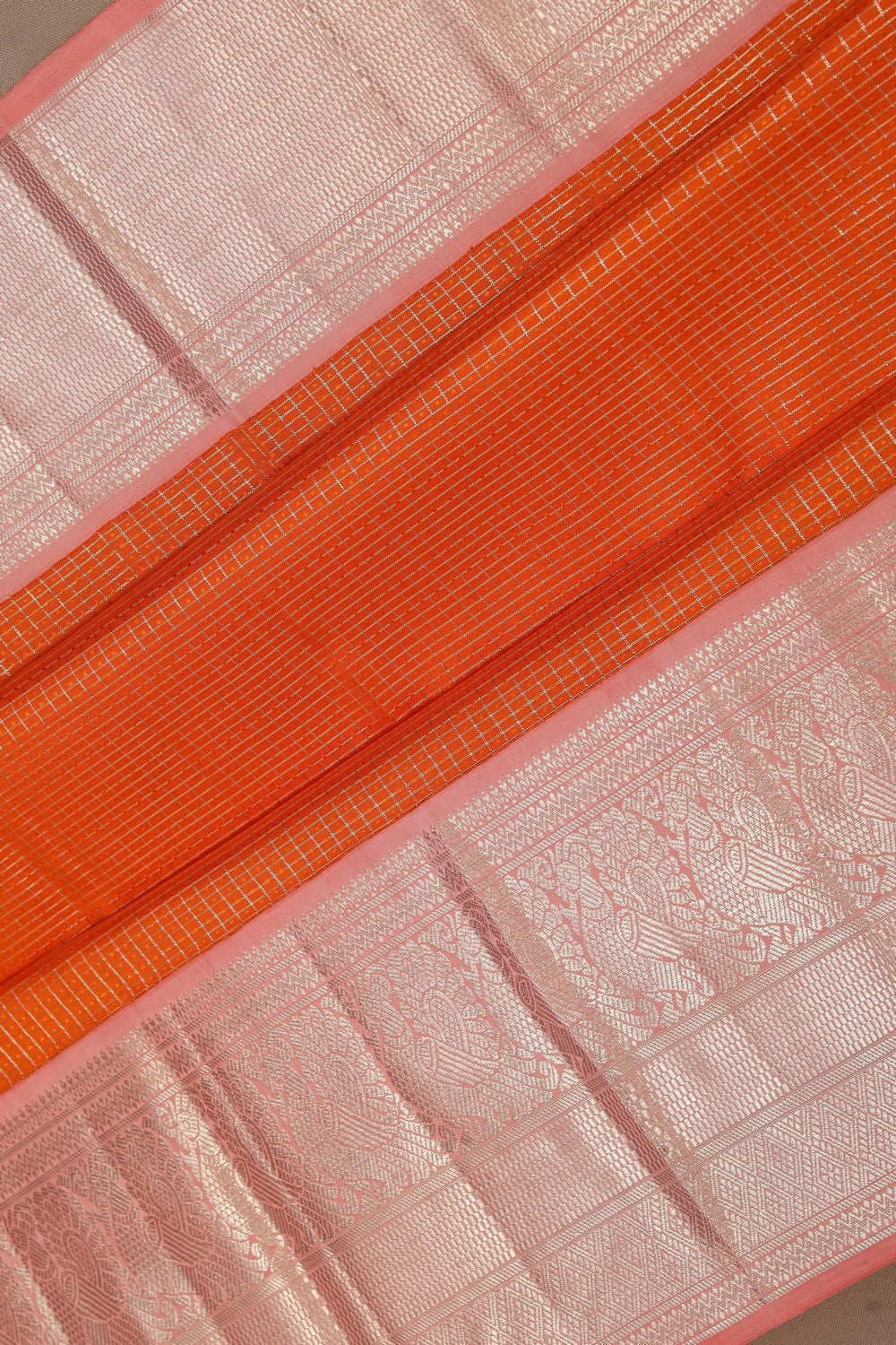 Image of Kanchipuram Silk Kattam Orange Saree