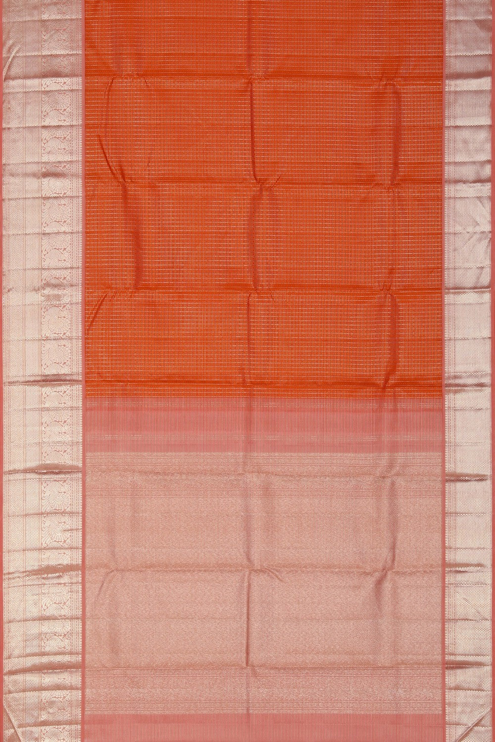 Image of Kanchipuram Silk Kattam Orange Saree