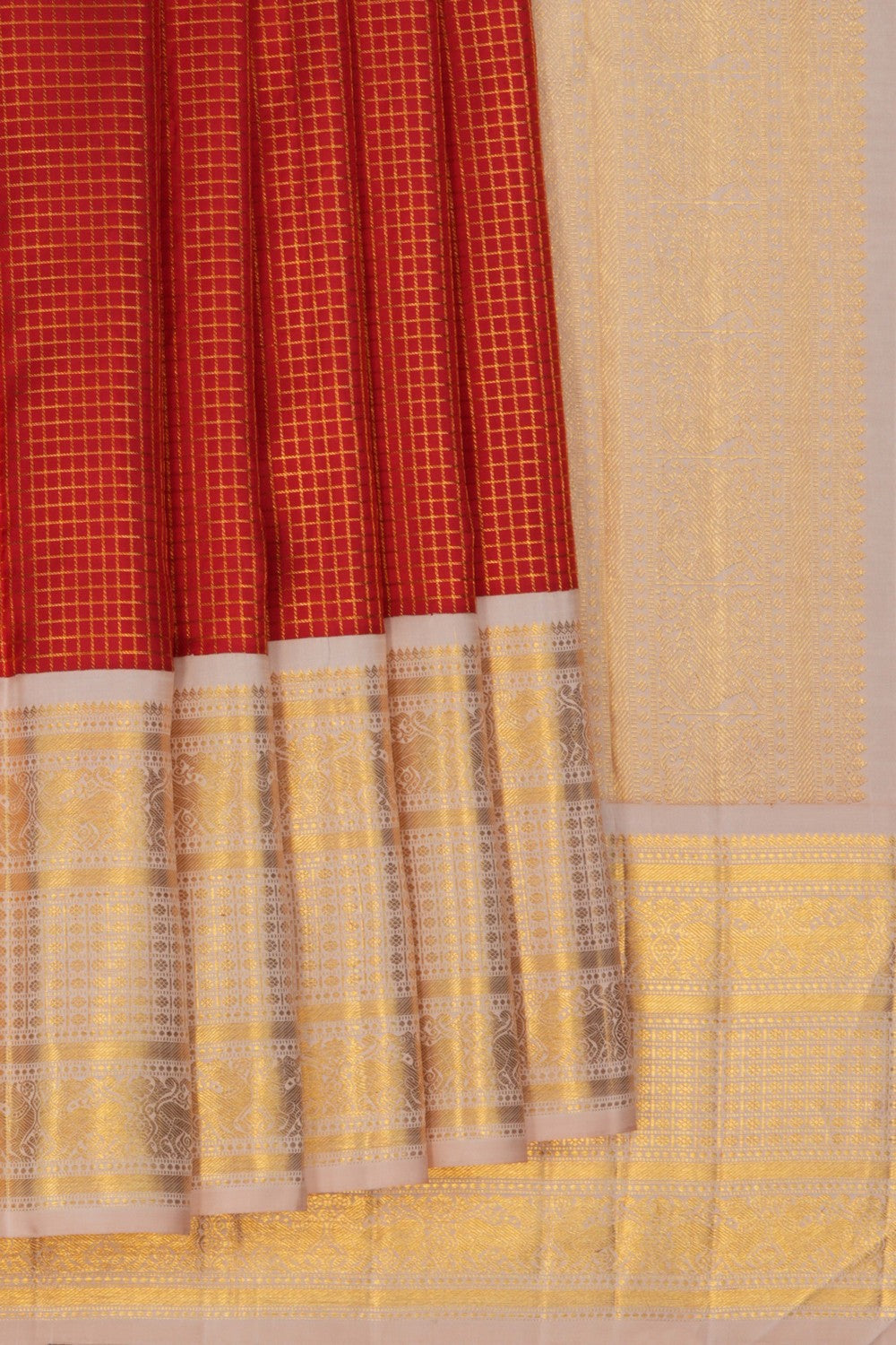 Kanchipuram Silk Kattam Red Saree