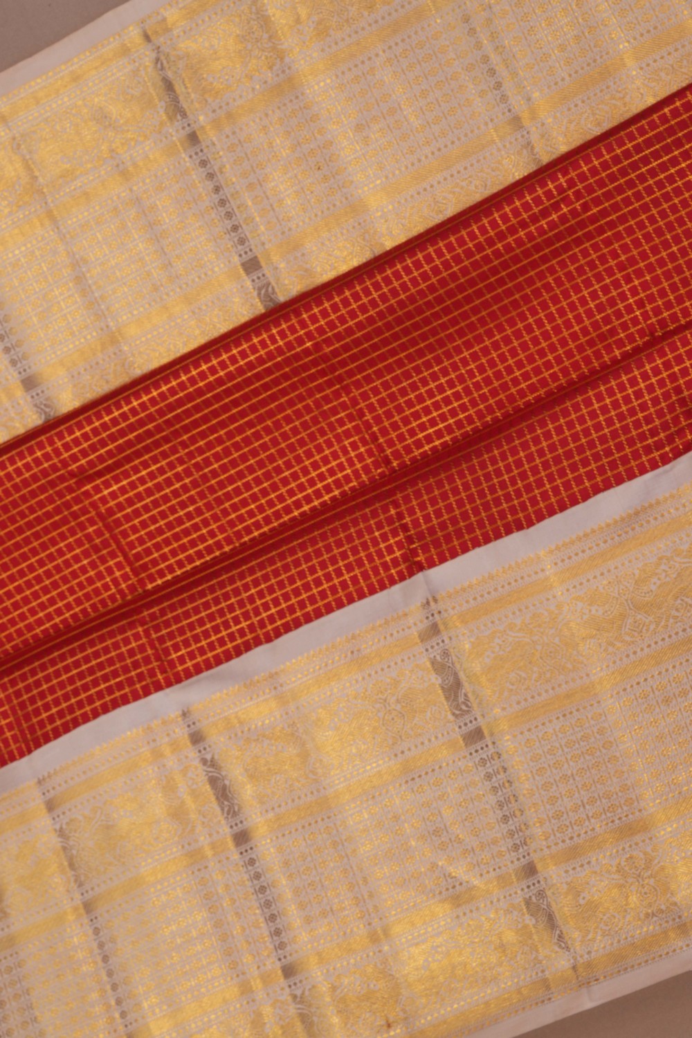 Kanchipuram Silk Kattam Red Saree